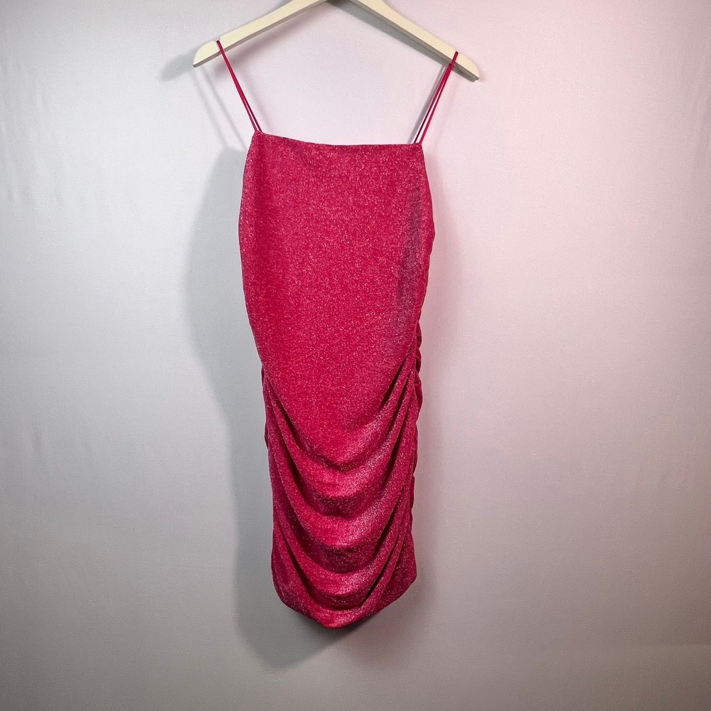 Floerns Womens Pink Metallic Ruched Glitter Mini Bodycon Dress Large
